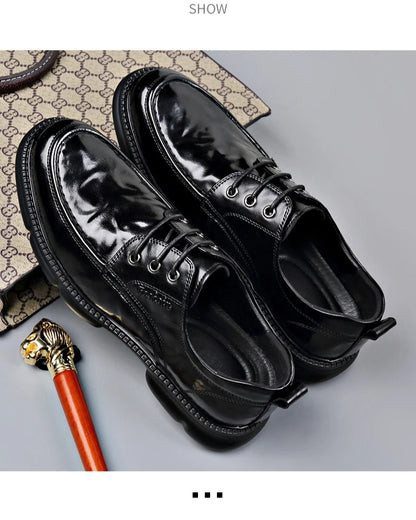 Summer Hallow Cow Leather Shoes for Men Fashion Casual Black New Designer Dress Shoes Male Lace Breathable Platform Shoes Man
