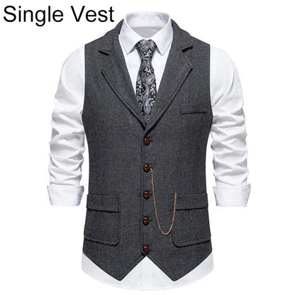 Man Suit Vest British Style Turn Down Collar Male Waistcoat Vintage Single-breasted Business Casual Men Coat Vest