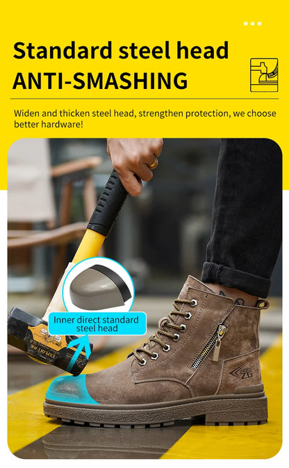 Latest 2024 Fashion Pig Skin Anti Scald Welding Shoes Indestructible Steel Toe Cap Nail Proof Men Safety Work Boots Sneakers