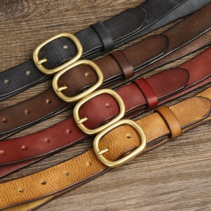 2.8CM Ladies Pure Cowhide High Quality Genuine Leather Belts for Women Brass Buckle Jeans Cowboy Waist Belt Luxury Designer