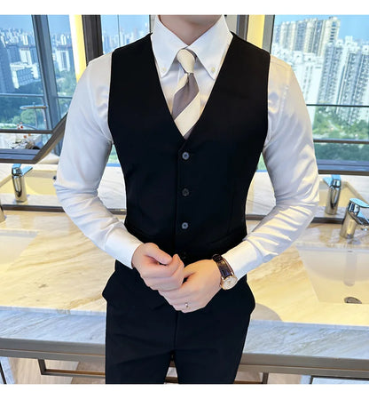 ( Vest + Pants) Men Luxury High Quality Business Suit Vest 2 pieces Formal Groom Wedding Dress Vest Set Fashion Club Clothing