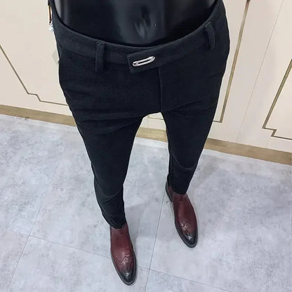 2025 Winter Men Suit Pants Woolen Thicken Keep Warm Formal Trousers Pantalones Hombre Solid Casual Slim Fit Pants Men Clothing