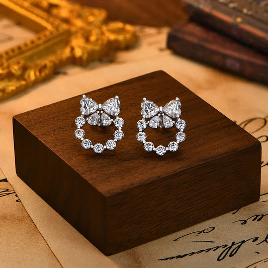 Heart Moissanite Earrings Bow Wreath Design S925 Silver 18k Gold Engagement Jewelry for Women Birthday Gifts Wholesale