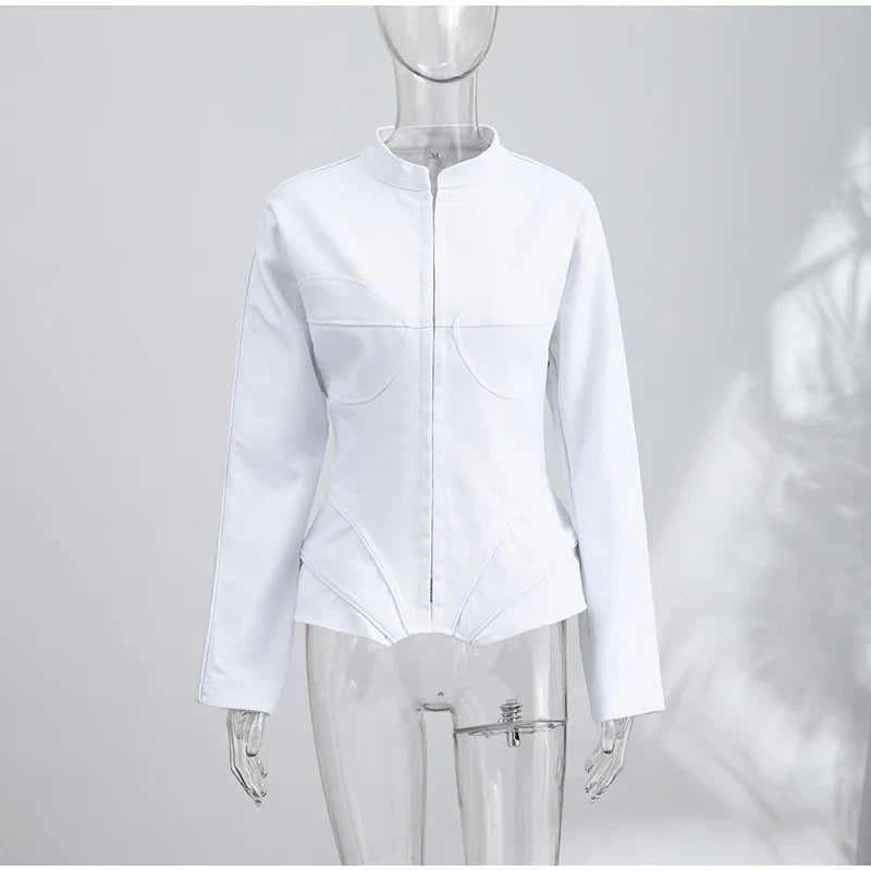 Elegant White Women's Long Sleeve Top Slim Fit Corset Bustier Shirt Casual Office Party Streetwear Y2K Fashion Outerwear 2026