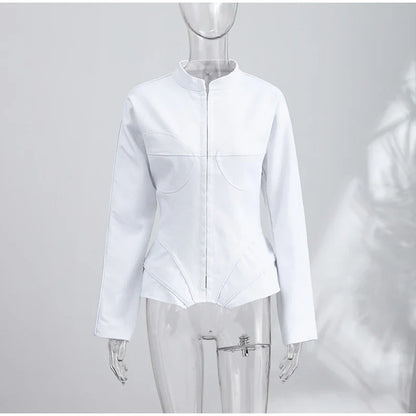 Elegant White Women's Long Sleeve Top Slim Fit Corset Bustier Shirt Casual Office Party Streetwear Y2K Fashion Outerwear 2026