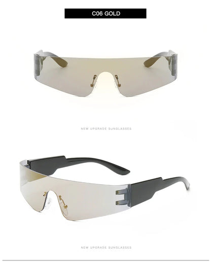 Cycling Punk One Piece Sunglasses Women Goggle Mirrored Y2K Sun Glasses Men 2000'S Wrap Around Eyeglasses Fashion Eyewear