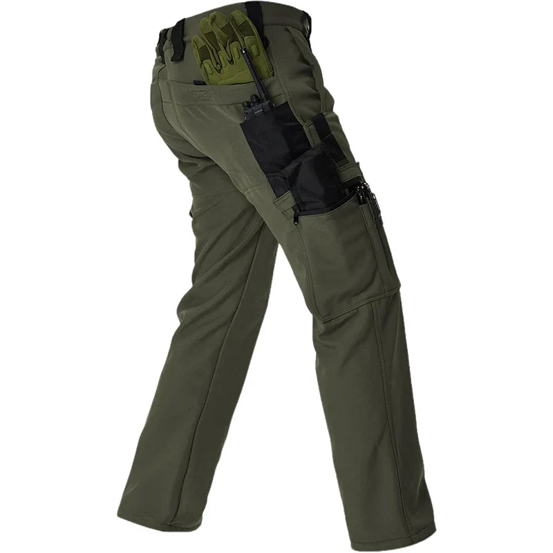 Men's Tactical Work Fleece Pant Multi-Pocket Waterproof SoftShell Trousers Winter Outdoor Wear-Resistant Thick Warm Camping Pant