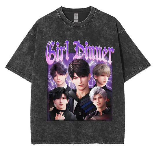 Sylus Love and Deepspace Vintage Washed T Shirts Girl Dinner Summer Harajuku Graphic T-Shirt Men's Women Oversized Cotton Tshirt