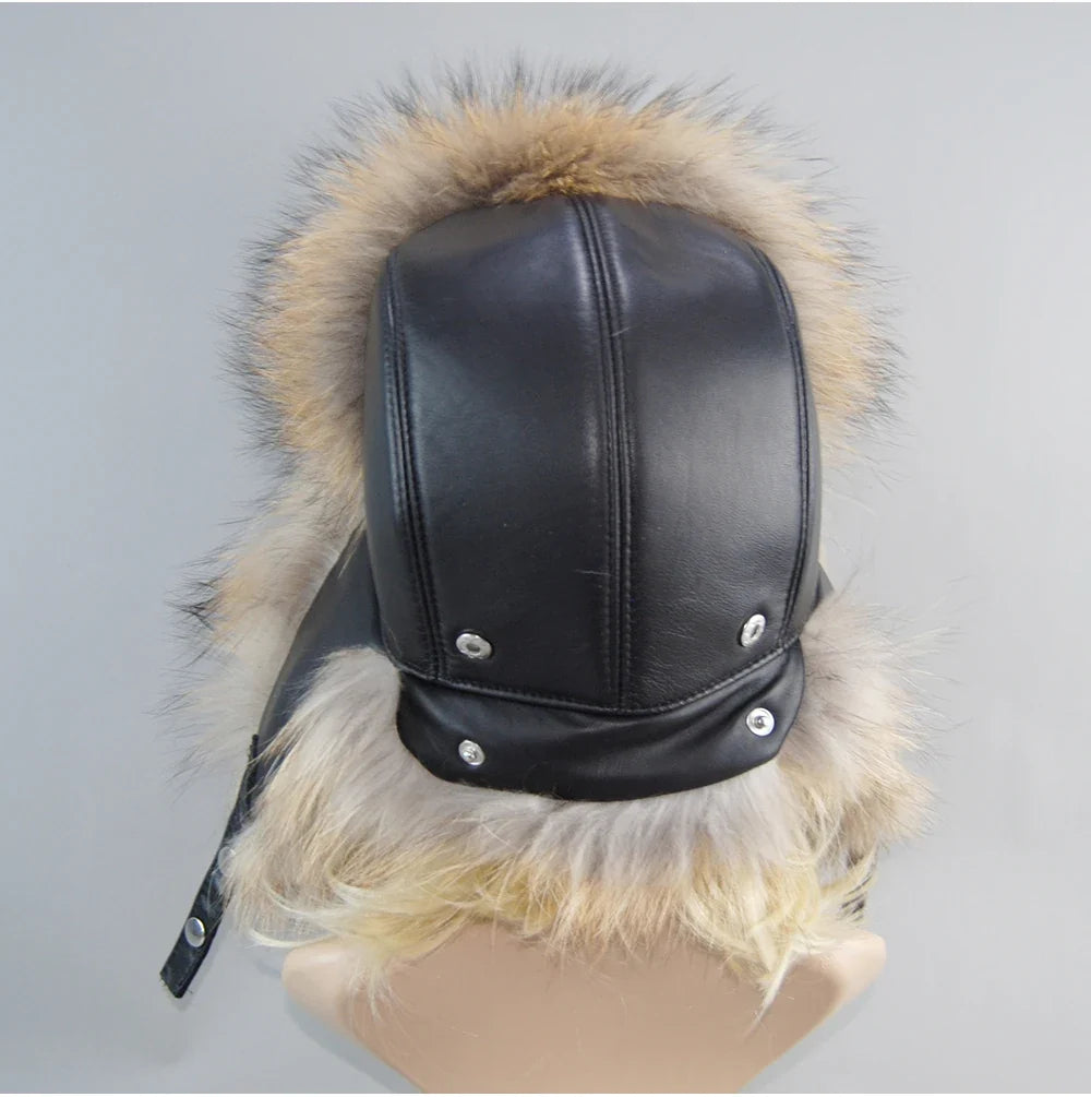 100% Real Fox Fur Hat Women's Russian Ushanka Aviator Trapper Snow Skiing Hat Caps Earflap Winter Raccoon Fur Bomber Hat