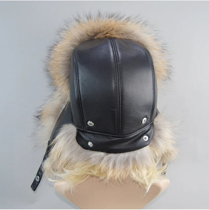 100% Real Fox Fur Hat Women's Russian Ushanka Aviator Trapper Snow Skiing Hat Caps Earflap Winter Raccoon Fur Bomber Hat