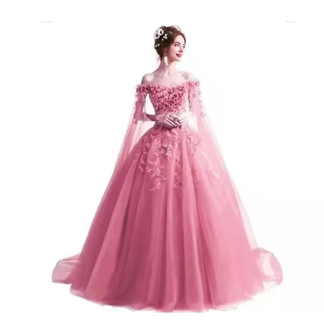 Long Wrap Red Of Shoulder Lady Girl Women Prom Dress Party Evening Dress Performance Dress Wedding Sand Bridesmaid Guest Dress