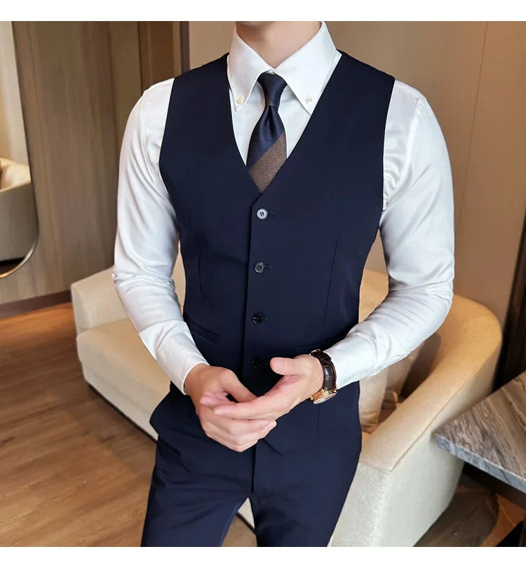 ( Vest + Pants) Men Luxury High Quality Business Suit Vest 2 pieces Formal Groom Wedding Dress Vest Set Fashion Club Clothing