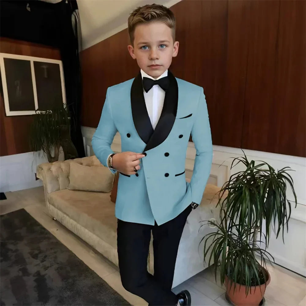 Double Breasted Kids Tuxedo 2 Pieces Holiday Outfit,High Quality Shawl Lapel Boys Suits Weddin Wear,Plus Size Suit Set