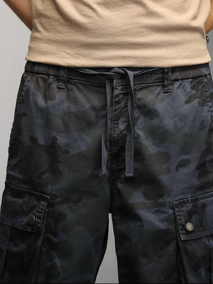 2024 Men's Shorts Camouflage Grey Summer Casual Elastic Waist Knee Length Camo Cargo Short Men Stretch Drawstring Cotton Bermuda