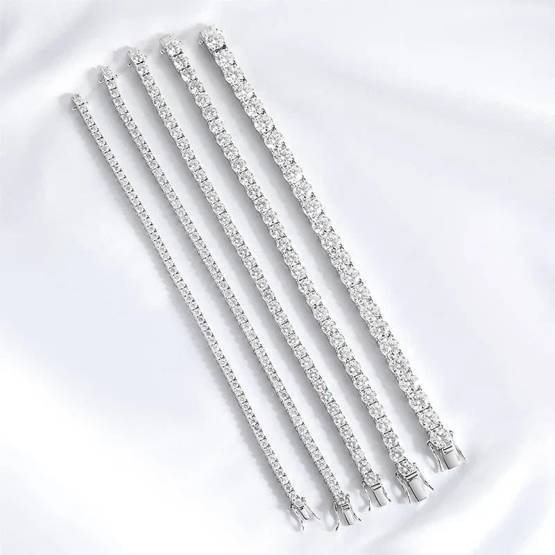 18k Plated 2-4mm Zircon/moissanite Tennis Bracelet for Women Man Full Diamond Original Real 925 Sterling Silver Jewelry