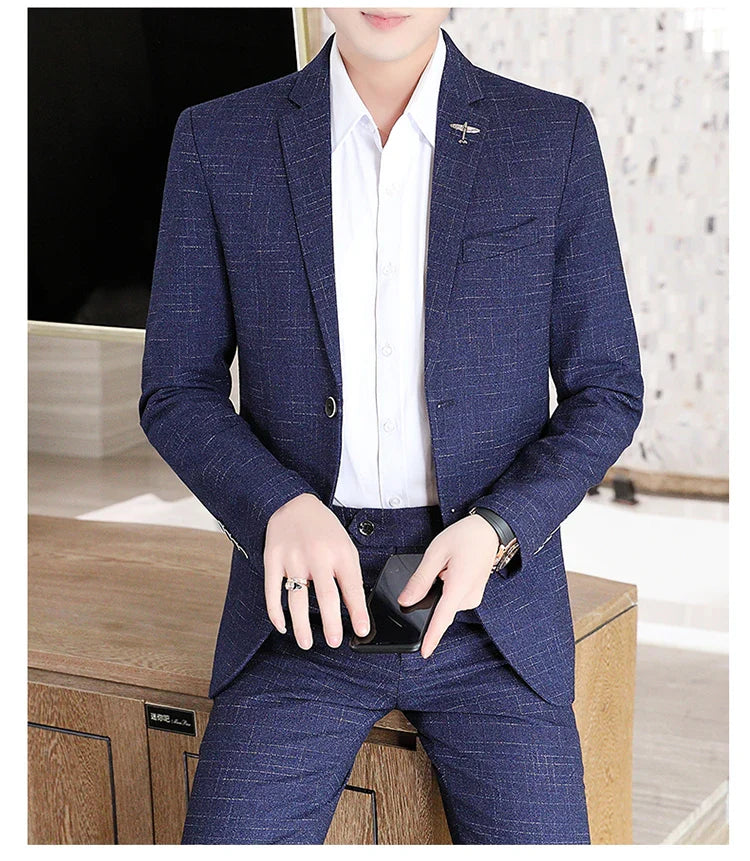 Fashion New (Suit + Trousers) Boutique Business British Dress Casual Party Slim Trend Handsome Two-Piece Suit