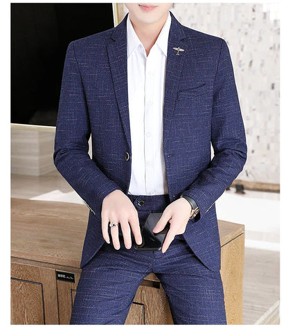 Fashion New (Suit + Trousers) Boutique Business British Dress Casual Party Slim Trend Handsome Two-Piece Suit