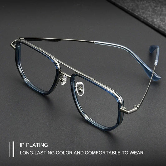 Ultra Lightweight Titanium Frame TR90 Retro Polygonal Eyeglasses Frames Anti Blue Light Glasses Customizable Prescription