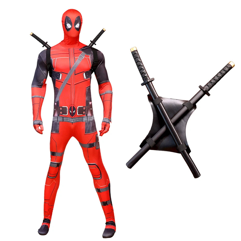 Deadpool vs Wolverine Boys Superhero Cosplay Spandex Suits with Accessories Swords Claws Children Birthday Gift Toy Role Play
