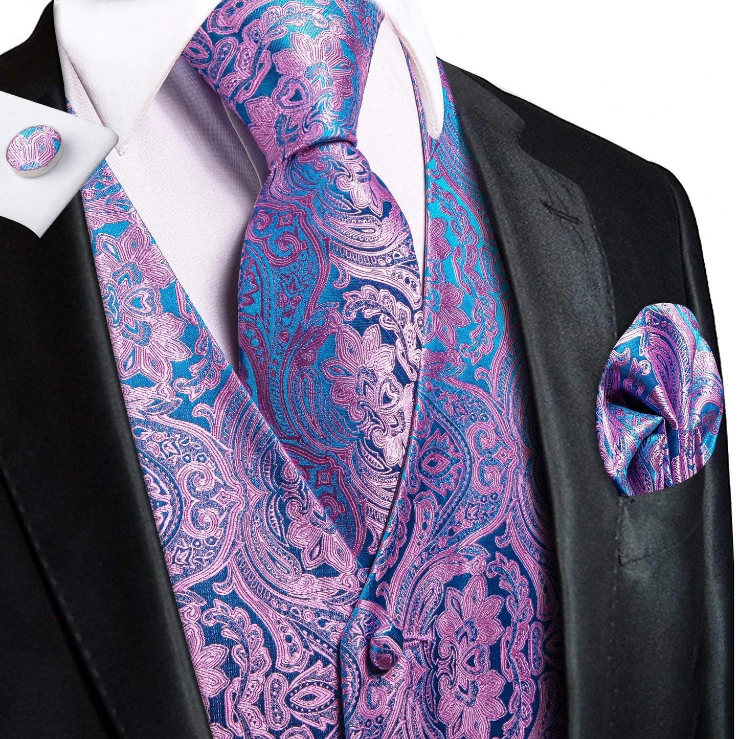 Green Mint Purple Mens Silk Vest Tie Jacquard Autumn Spring Suit Waistcoat Jacket Necktie Hanky Cufflinks for Men Wedding