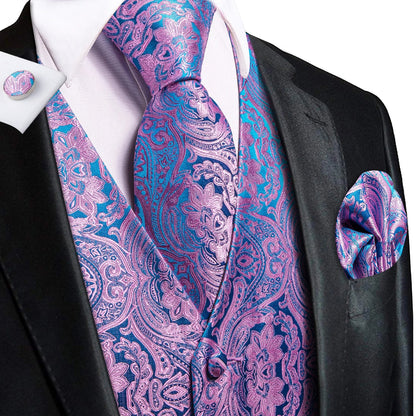 Green Mint Purple Mens Silk Vest Tie Jacquard Autumn Spring Suit Waistcoat Jacket Necktie Hanky Cufflinks for Men Wedding