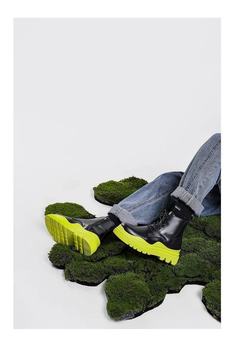 Fashion Mens Sheoes Platform Chelsea Boots Thick Bottom Split Leather Ankle Boots Male Footwear Round Toe Short Boots