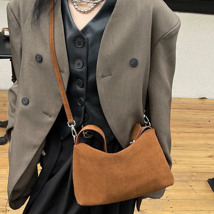 Wholesale Women Suede Bag Female Retro Frosted Cowhide Split Leather Armpit Shoulder Bag Lady Handbag Trendy Crossbody Messenger