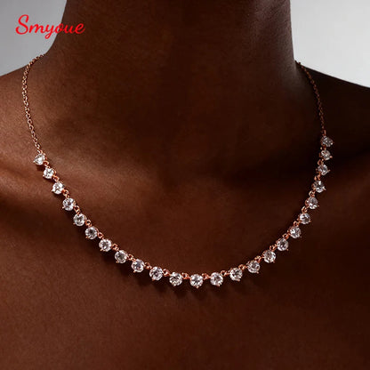 4mm All Moissanite Necklaces for Women 42cm Adjustable Chain Sparkling 1/2 Tennis Necklace 925 Sterling Silver Jewelry