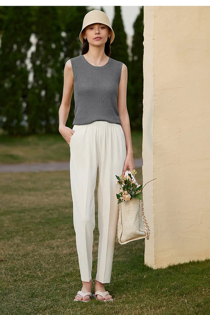 Women's Camisole Top 2026 Summer New Round Neck Knit Sleeveless Vest Straight Layering Versatile Tank For Women 12622082