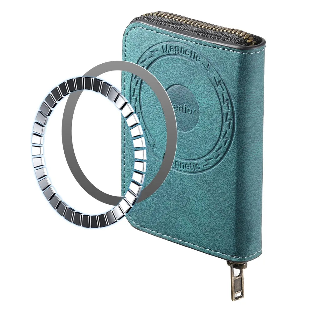 for Magsafe Zipper Wallet Phone Card Holder for IPhone 16 Pro Max 15 14 13 12 S25 S24Plus Ultra Pixel 9  Anti-theft Leather Case