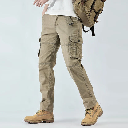 2026 Men's Cargo Pants Straight Leg Cotton Stretch Tactical Trouser Male Military Outdoor Camping Fishing Casual Work Wear Khaki