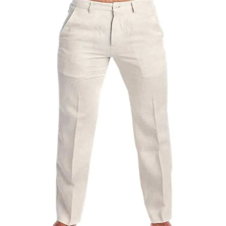 Men's Clothing Linen Slant Pocket Straight Solid Color Comfortable Breathable Daily Casual Pants