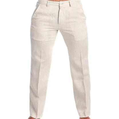 Men's Clothing Linen Slant Pocket Straight Solid Color Comfortable Breathable Daily Casual Pants