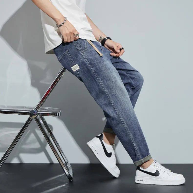 Winter Dark Blue Fleece Jeans for Men Black Loose Straight Casual Trendy Comfortable Versatile Youth Thickened Harem Pants Blue