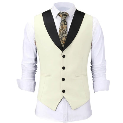 Men Vest White Single Button With Black Lapel Waistcoat For Wedding Birthday Banquet Party Business Work Daily Men Suit Vest