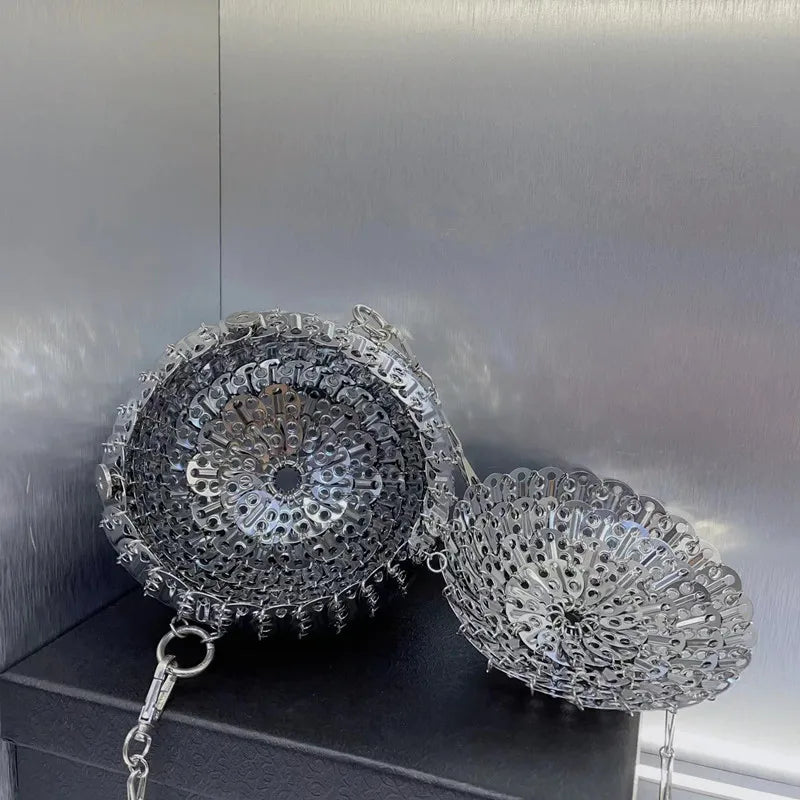 Designer Aesthetic Bags Women's Bag Handmade Woven Metal Sheet Metal Ball Shoulder Bag Women Luxury Holiday Party Evening Bag