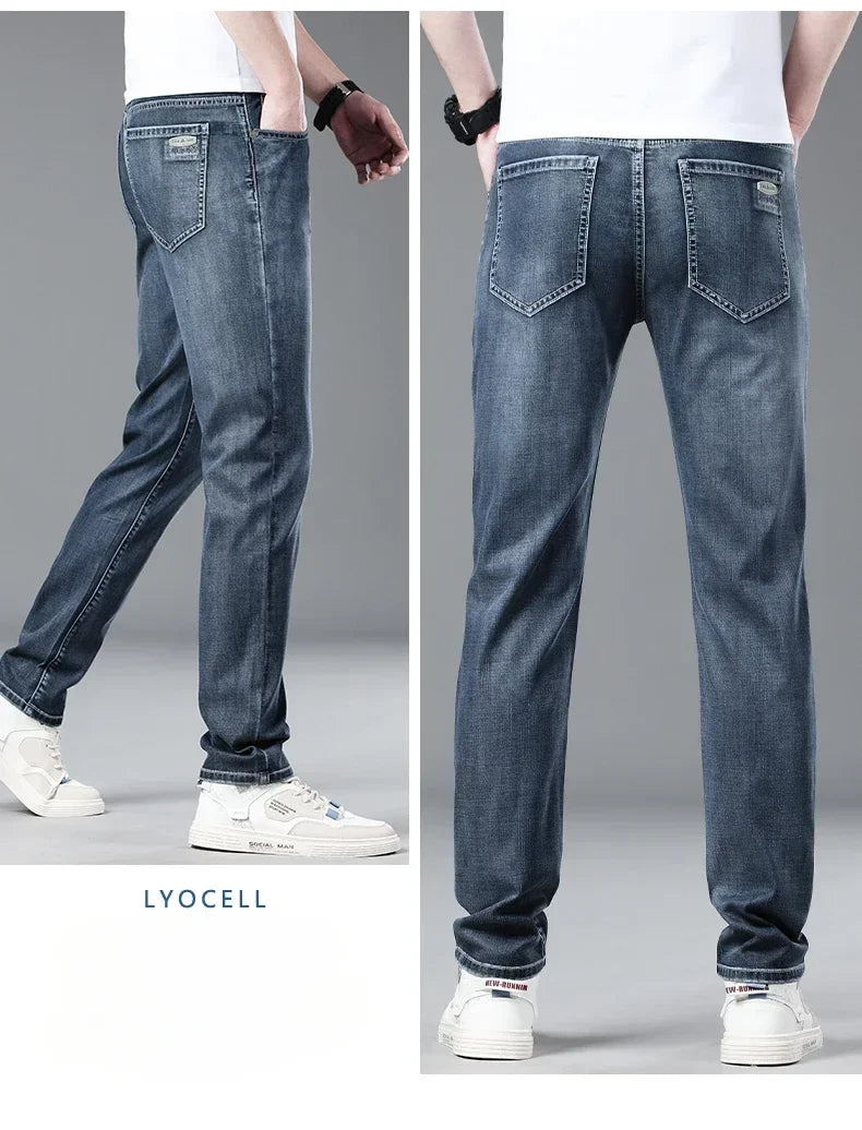 New Men's Thin Lyocell Jeans Soft Business Stretch Fashion Trousers Slim Brand Casual Elasticity Denim Pants Male Clothes
