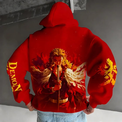 Demon Slayer: Kimetsu no Yaiba Men Hoodie Sweatshirt Rengoku Kyoujurou Anime Spring Autumn Boy Long-sleeved Parent-child Outfit