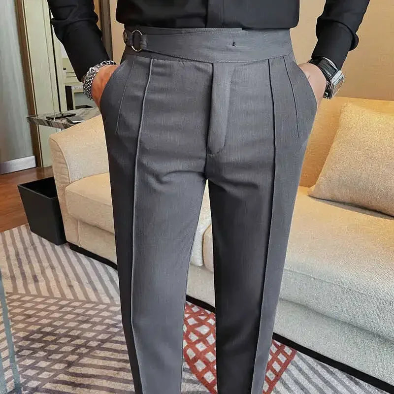 British Style Men's High Waist Casual Pants New Solid Color Naples Men Suit Pants Slim Fit Casual Business Formal Mens Trousers
