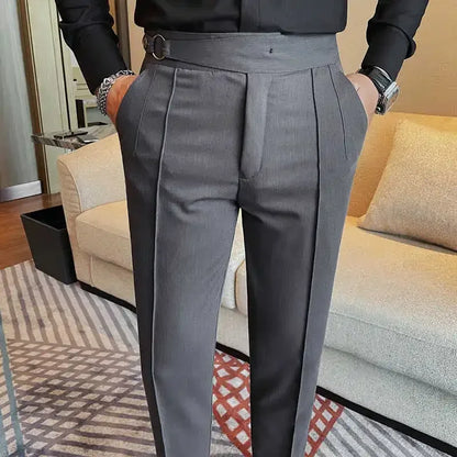 British Style Men's High Waist Casual Pants New Solid Color Naples Men Suit Pants Slim Fit Casual Business Formal Mens Trousers