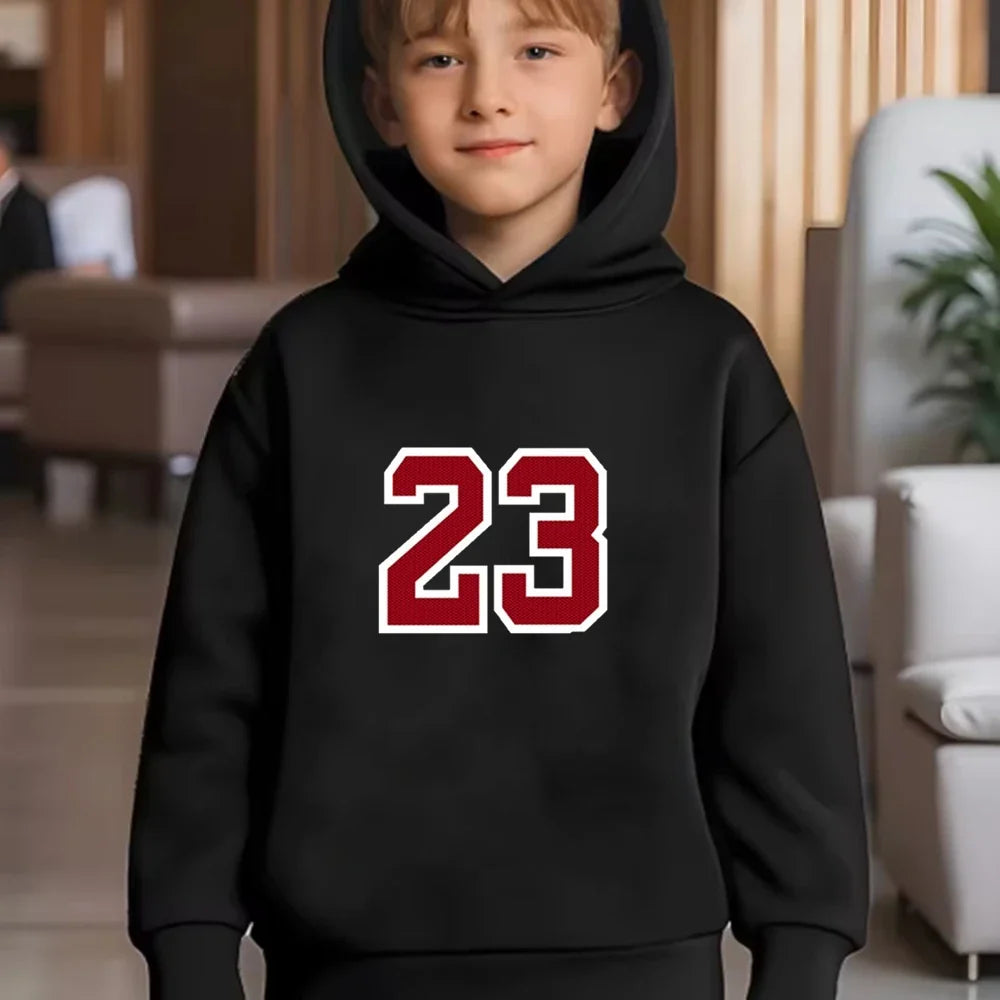Black 3-12 Years Children's Hoodie+Pants Suit White Girl Sweatshirt Sets Boys Pants Suits Basketball Jersey Number 23 Clothing
