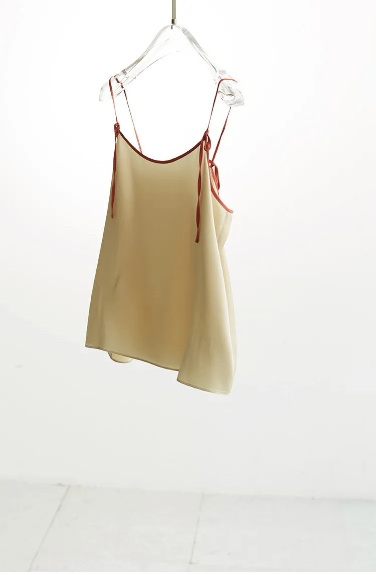 2026 Summer Women's 100% Mulberry Silk Satin Camisole with Adjustable Straps Loose Top