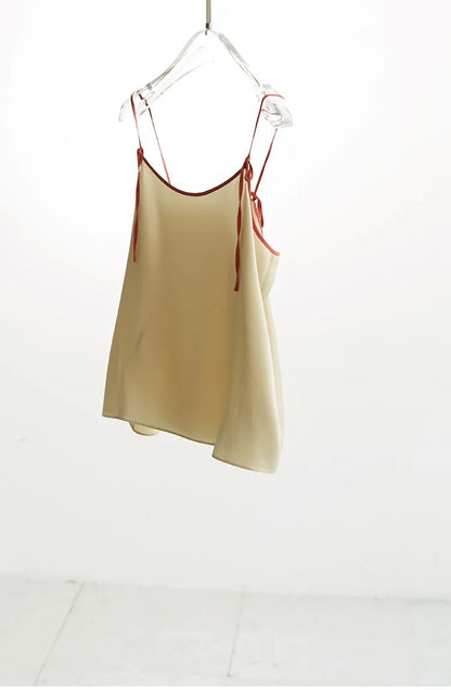 2026 Summer Women's 100% Mulberry Silk Satin Camisole with Adjustable Straps Loose Top