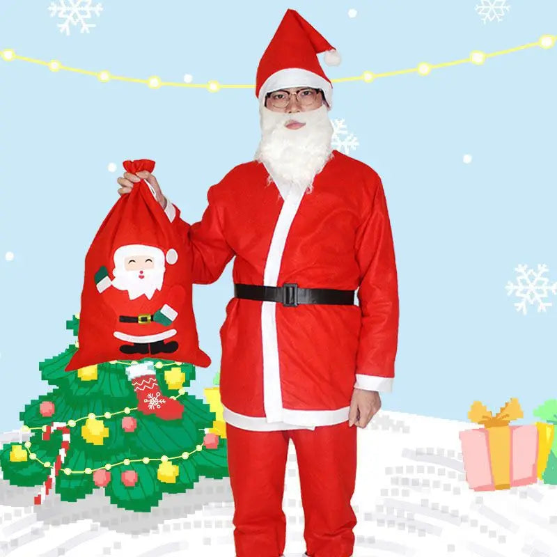 7PC Santa Claus Costume Sets Christmas Party Prom Adult Role Playing New Year Christmas Clothing Adult Character Cosplay Costume