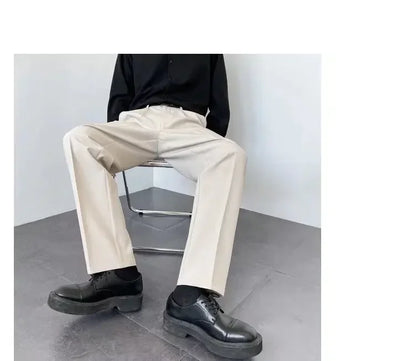 2024 Spring Autumn Men's Fashionable White Korean Style Casual Pants Street Draped Straight Loose Suit Casual Trousers Male