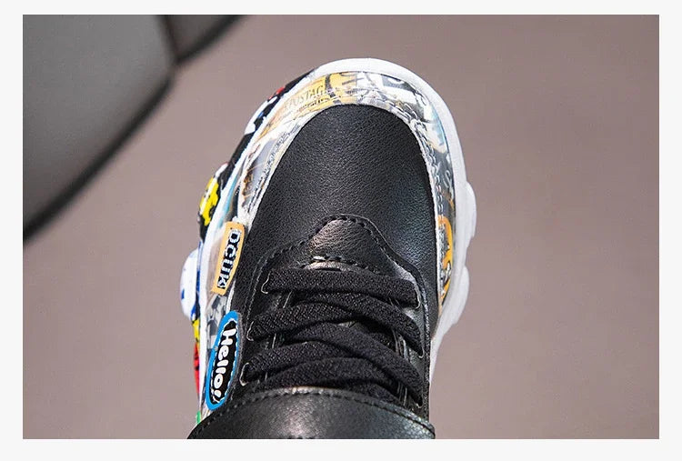 Size 26-37 Children Sports Sneakers for Girls Kid Cartoon Graffiti Pattern Casual Shoes Boys Basketball Shoe Chaussures De Sport