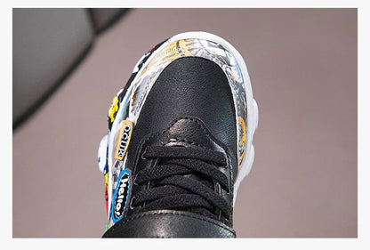 Size 26-37 Children Sports Sneakers for Girls Kid Cartoon Graffiti Pattern Casual Shoes Boys Basketball Shoe Chaussures De Sport