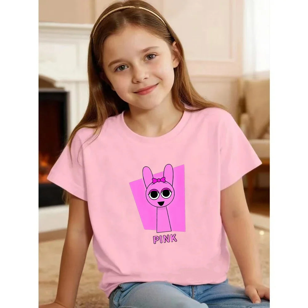 Summer Boys Girls Age 3-12 Tee+Shorts Suit Children Short Sleeve T-Shirts Child Casual Pink Black Clothes Sprunki Graphics