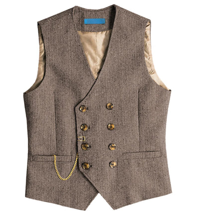 Men's Suit Vest Herringbone Pattern Retro British Style Double Breasted Waistcoat Four Season Outerwear Wedding Party traveling