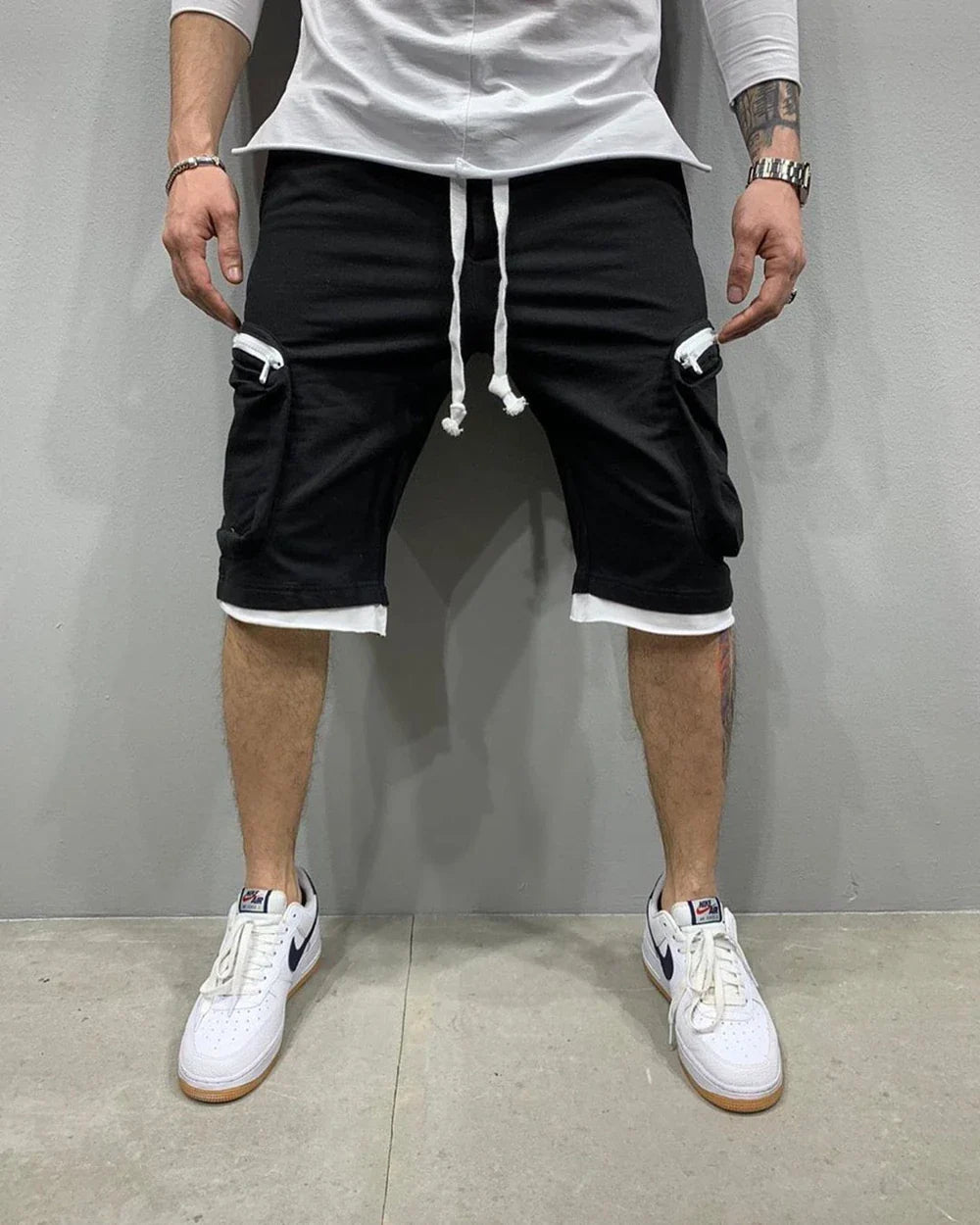Men‘s Cargo Shorts Cotton Workout Fitness Shorts Breathable Jogger Training Gym Bodybuilding Multi Pocket Thick Shorts